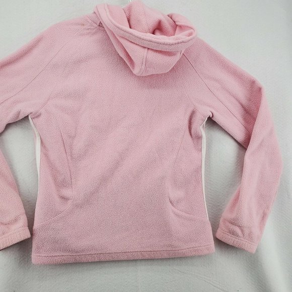 Adidas Shirt Women's L/S Full Zip Hooded Sweatshirt Three Stripe Fleece Pink Sm - Picture 12 of 12